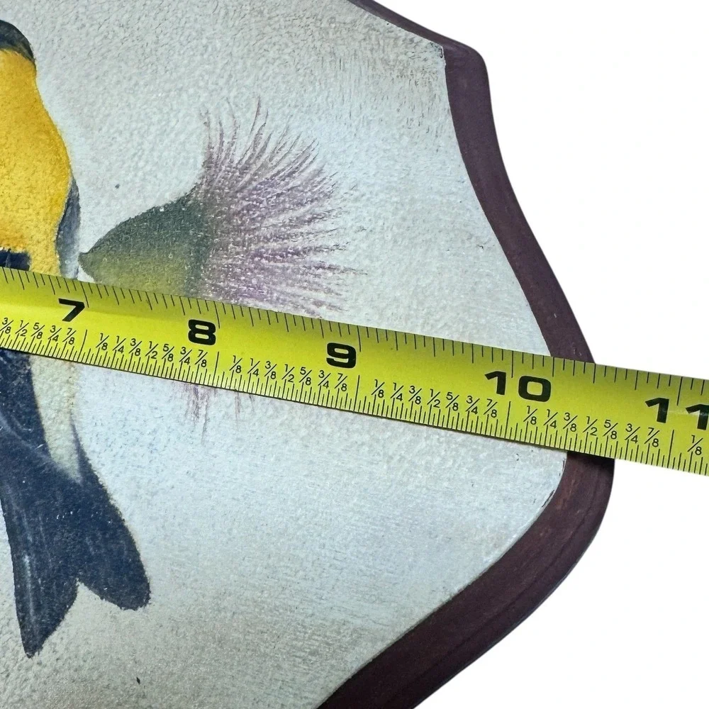 Hand Painted American Goldfinch Bird on Thistle Signed Wood Plaque Art Decor